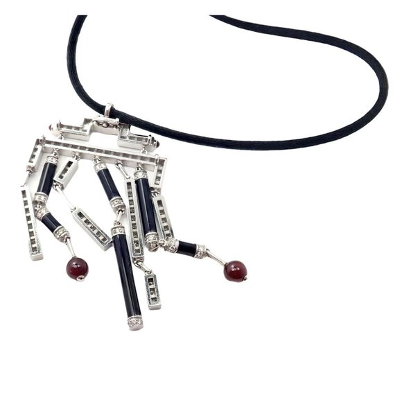 Cartier Le Baiser Du Dragon 18k White Gold Onyx Ruby Diamond Necklace w/ Paper - Picture 5 of 7